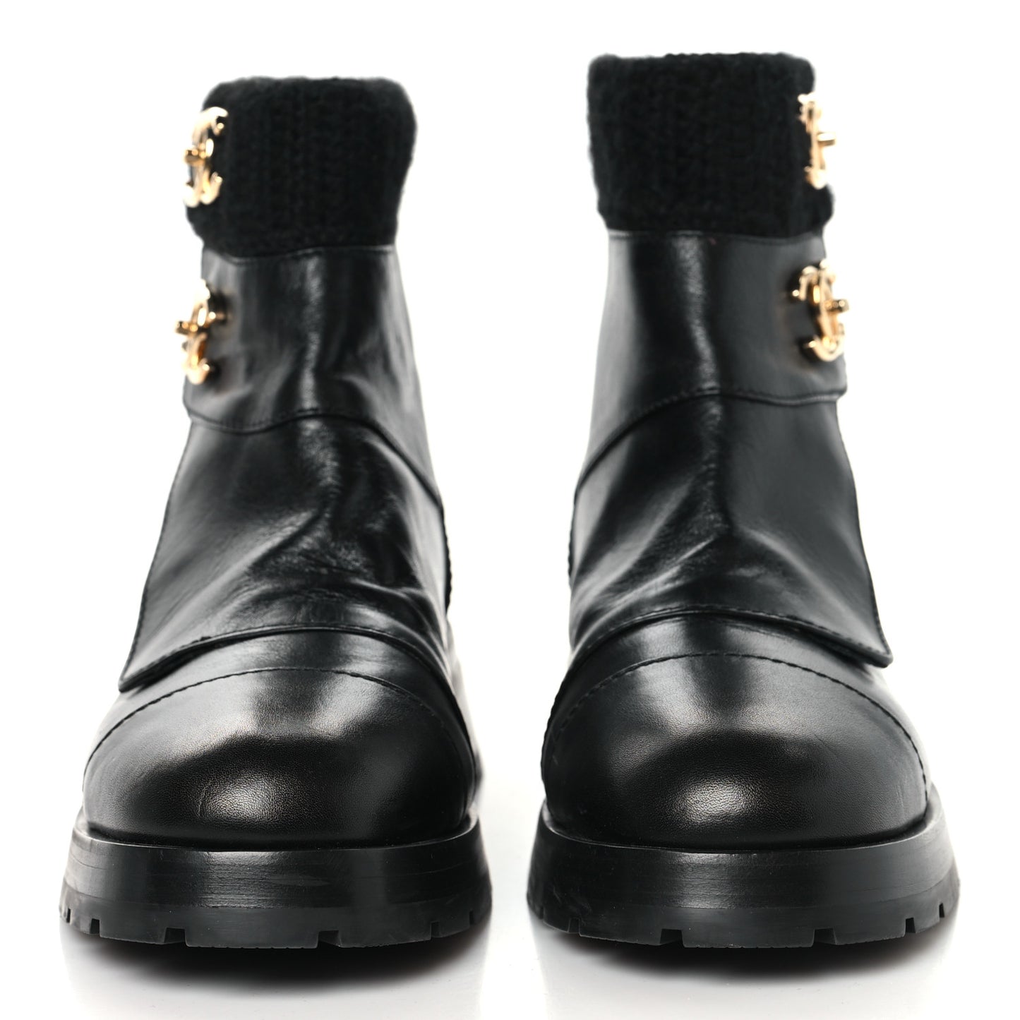 Calfskin Knit CC Short Boots 41 Black