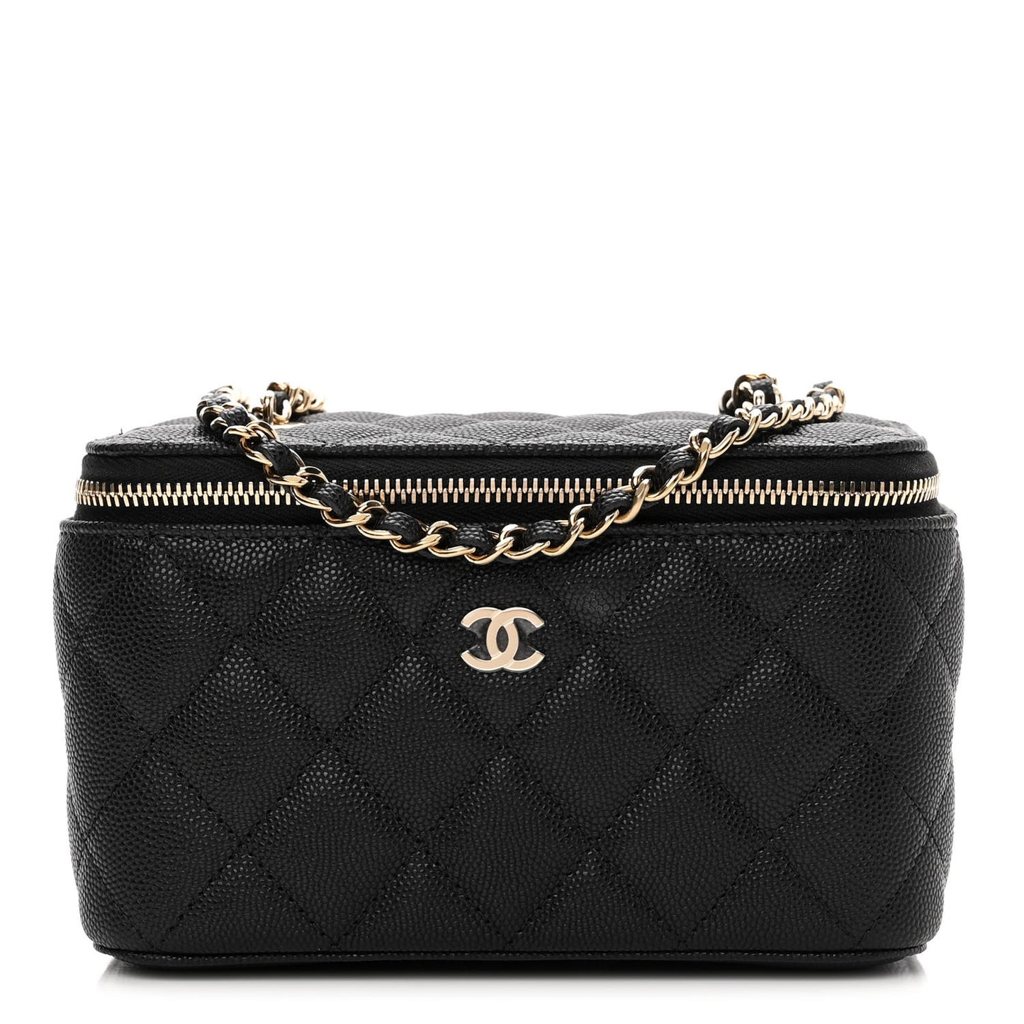 Caviar Quilted Small Vanity Case With Chain Black