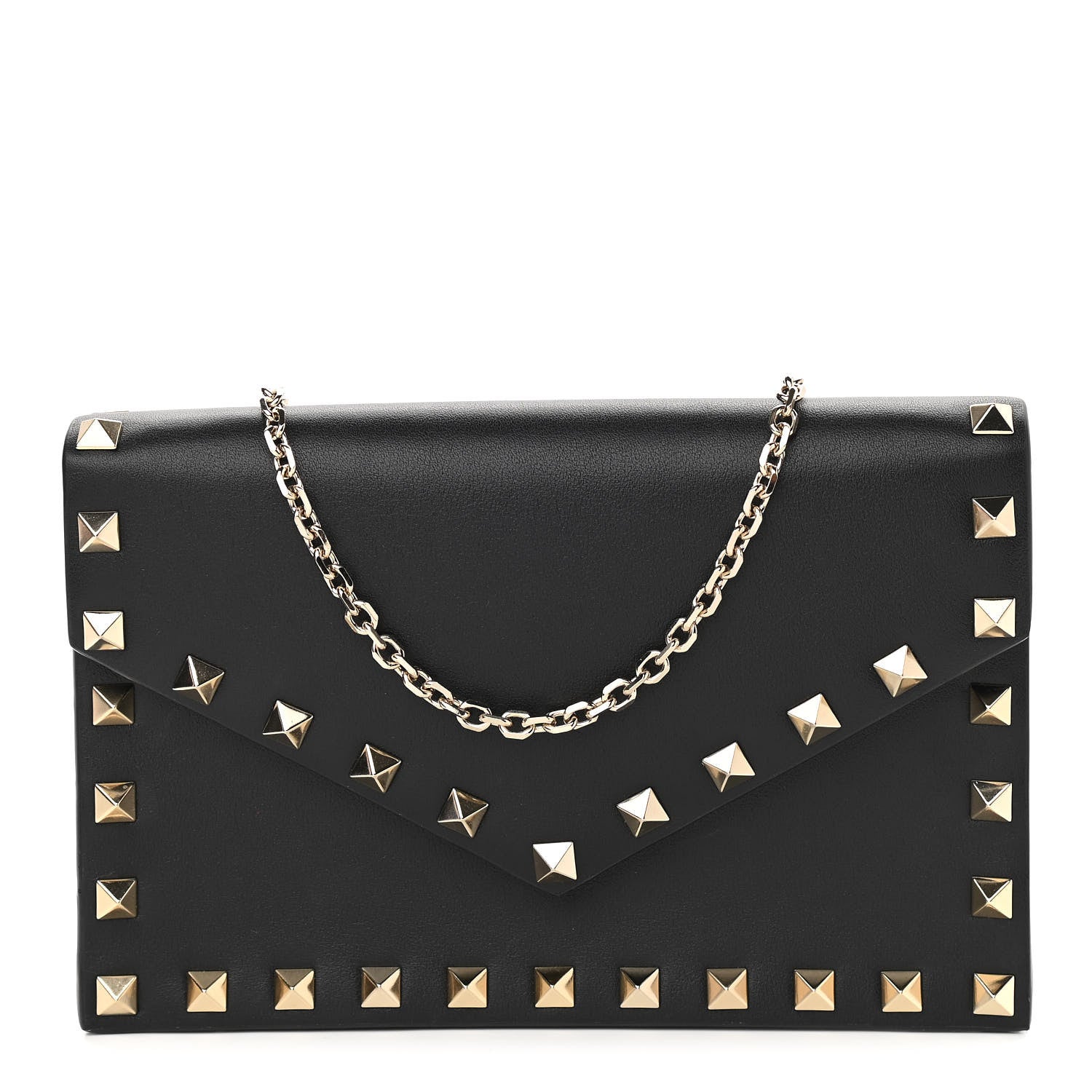 Valentino Garavani Vitello Rockstud Envelope Wallet on Chain Black 1 of 10