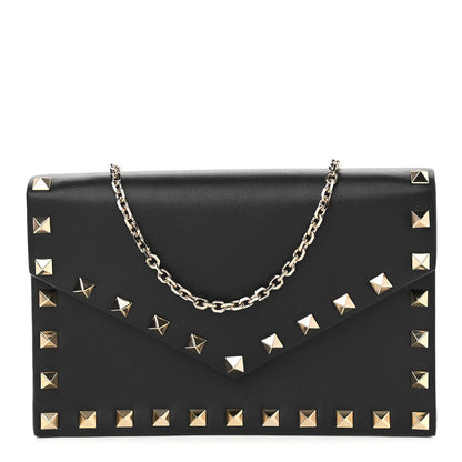 Valentino Garavani Vitello Rockstud Envelope Wallet on Chain Black 1 of 10