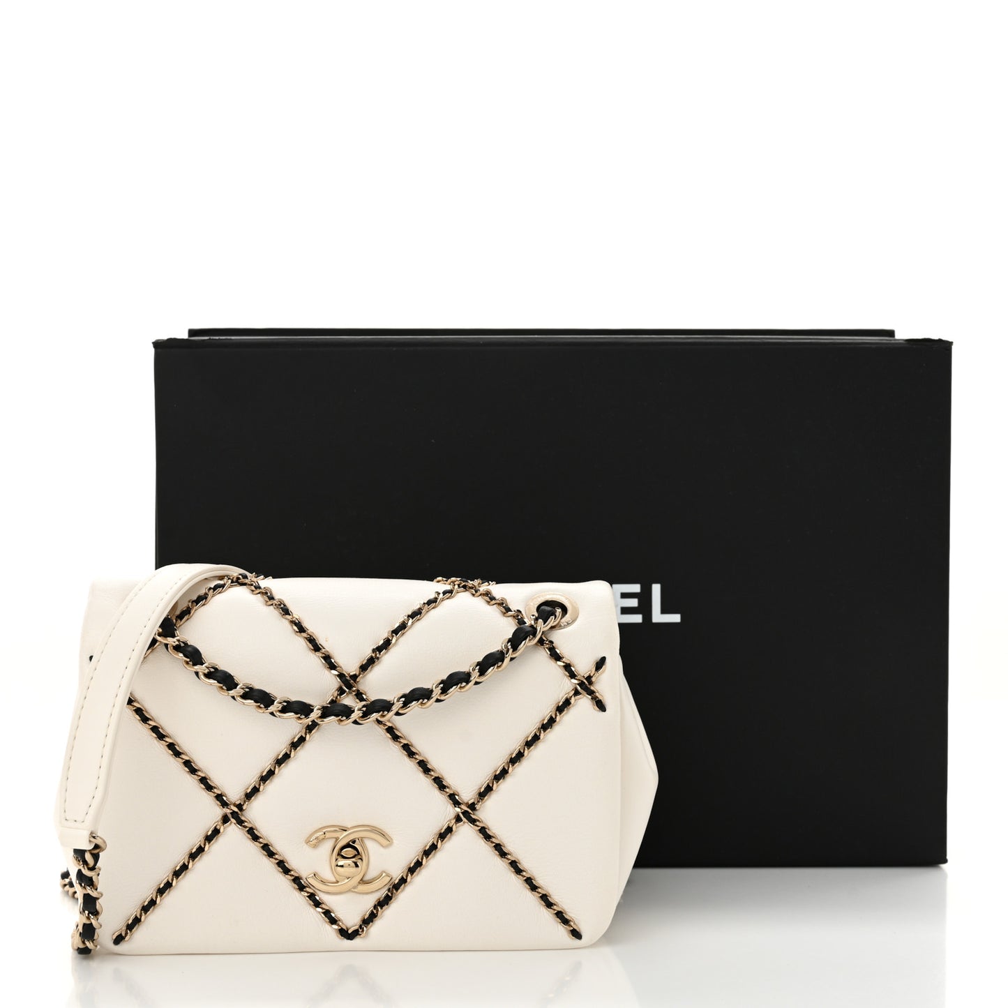 Lambskin Small Entwined Chain Flap White
