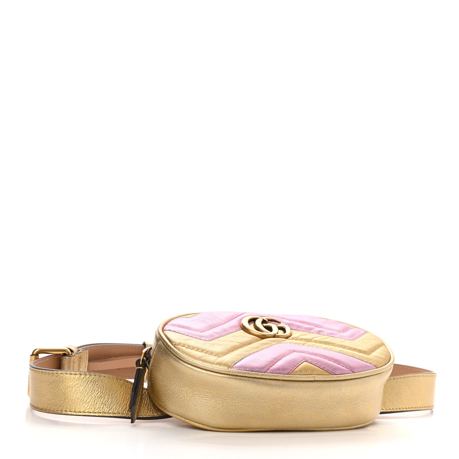Gucci Metallic Nappa Matelasse Heart GG Marmont Belt Bag 95 38 Oro Vecchio Rosa 4 of 11