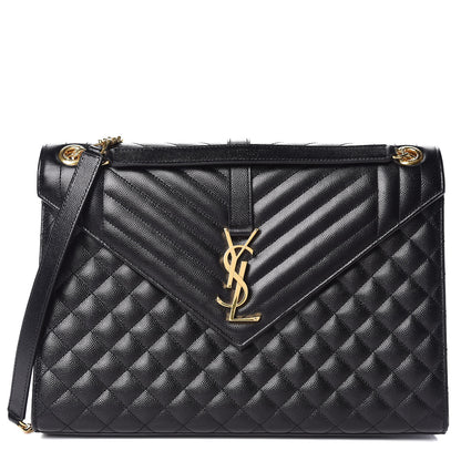 Saint Laurent Grain De Poudre Textured Mixed Matelasse Large Triquilt Monogram Satchel Black 1 of 10
