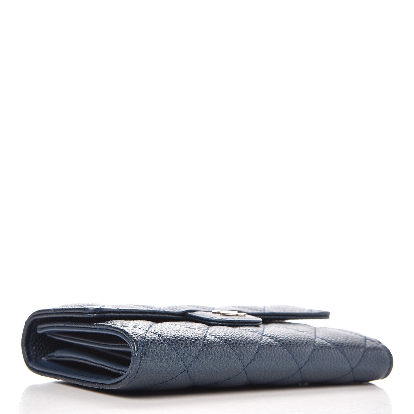 Metallic Caviar Quilted Medium Flap Wallet Dark Blue