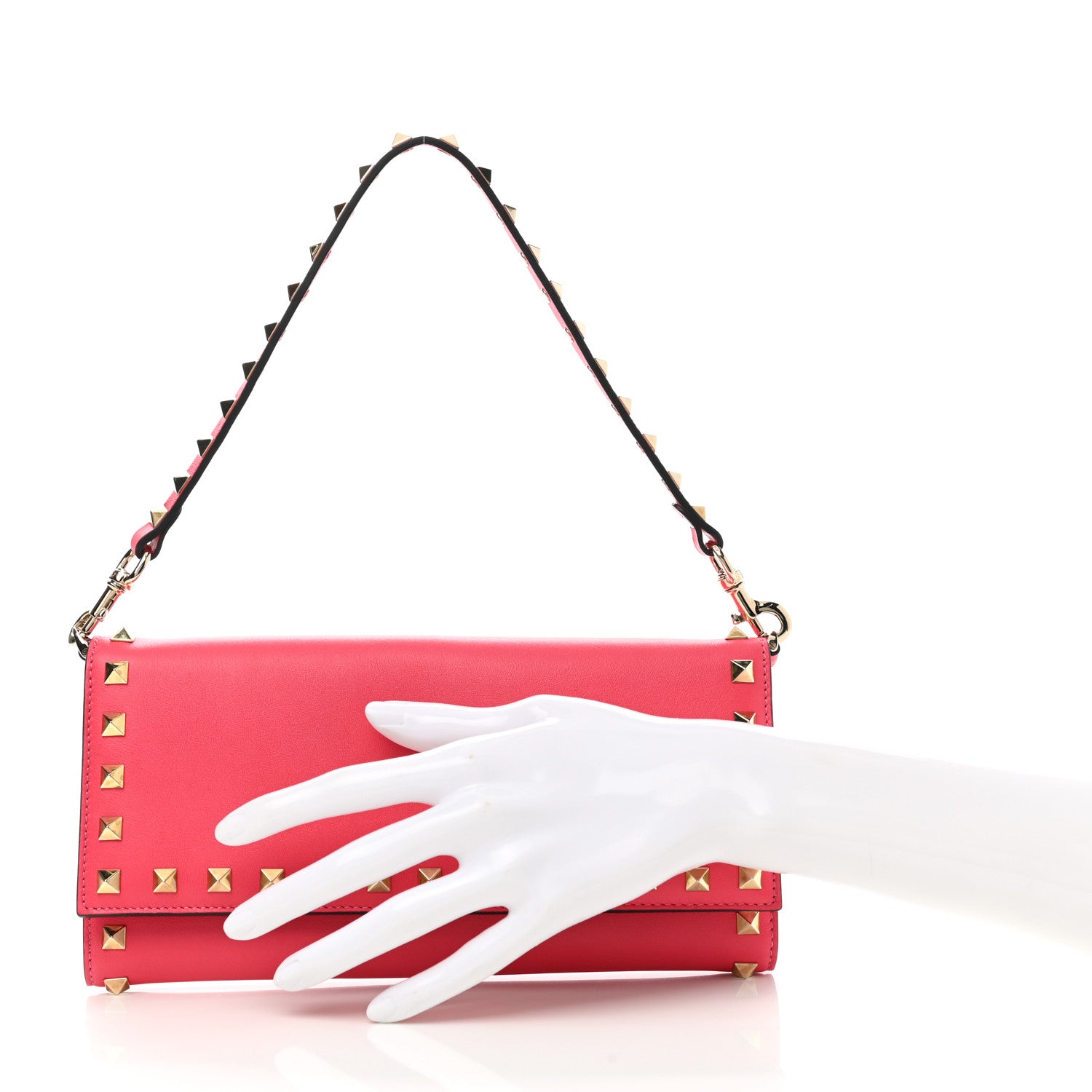 Valentino Garavani Vitello Rockstud Wallet On Strap Deep Rose 2 of 11