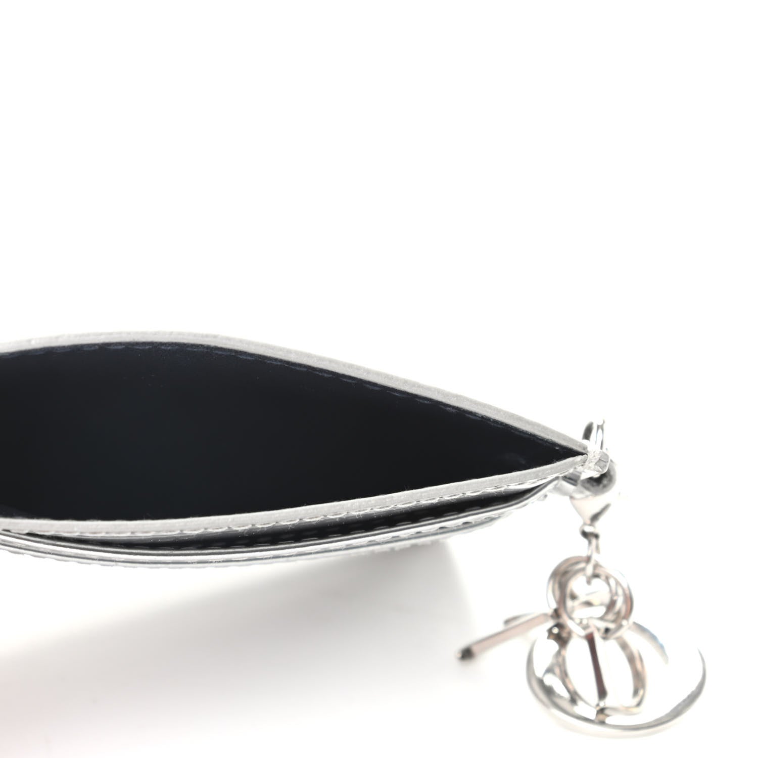 Christian Dior Metallic Patent Micro-Cannage Lady Dior Card Holder Silver 5 of 8