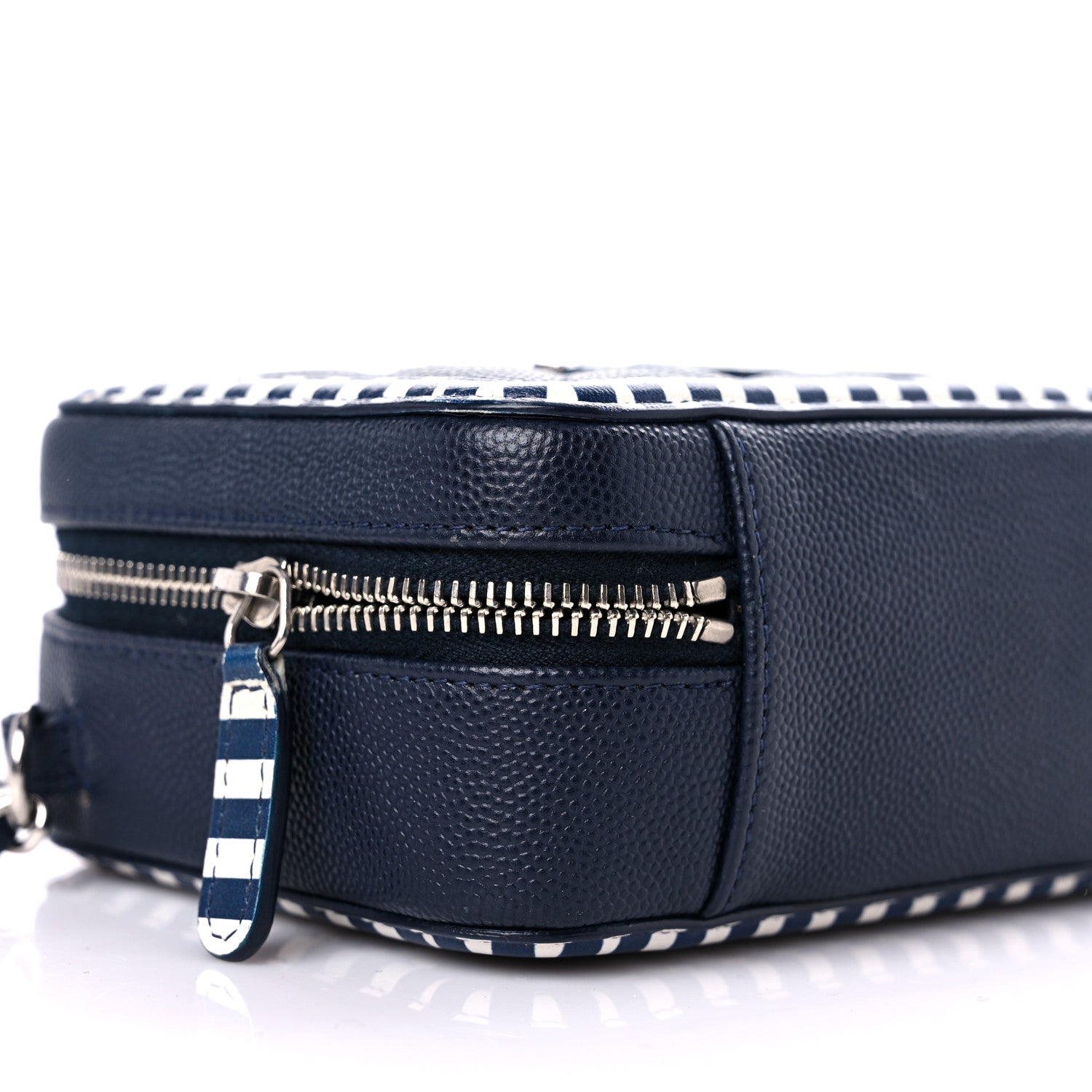 Chanel Caviar Quilted Striped Filigree Vanity Clutch With Chain Navy White 8 of 12