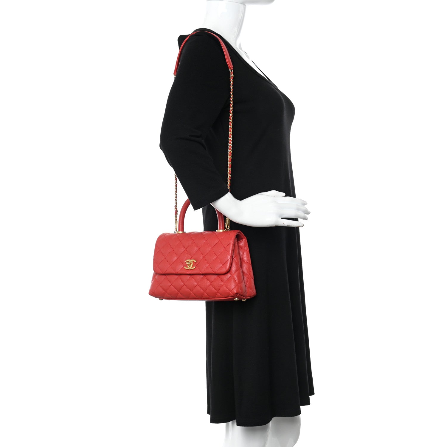 Chanel Caviar Quilted Mini Coco Handle Flap Red 2 of 10
