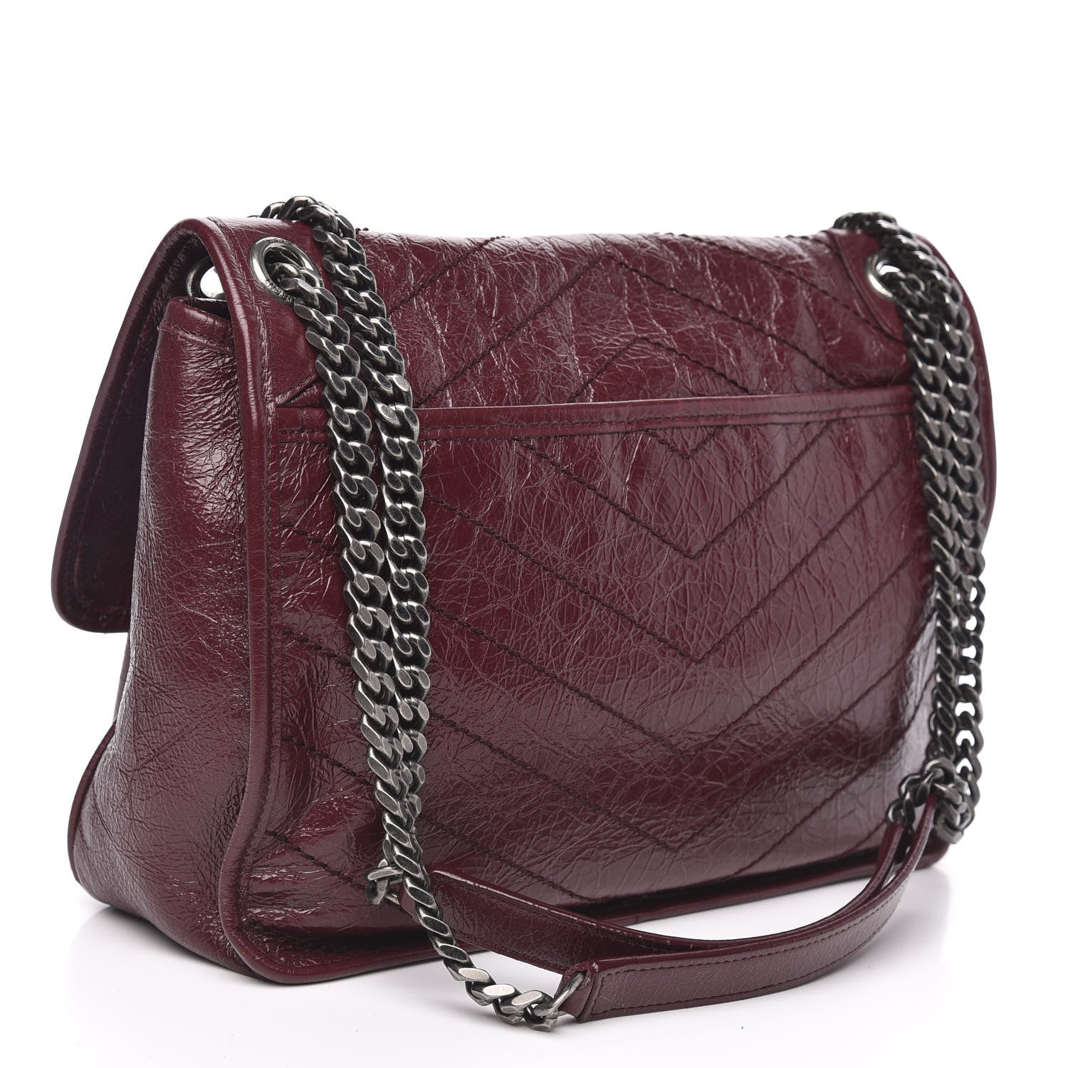 Saint Laurent Crinkled Calfskin Matelasse Monogram Medium Niki Chain Satchel Burgundy 3 of 14