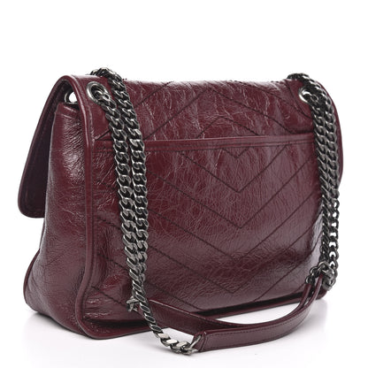 Saint Laurent Crinkled Calfskin Matelasse Monogram Medium Niki Chain Satchel Burgundy 3 of 14