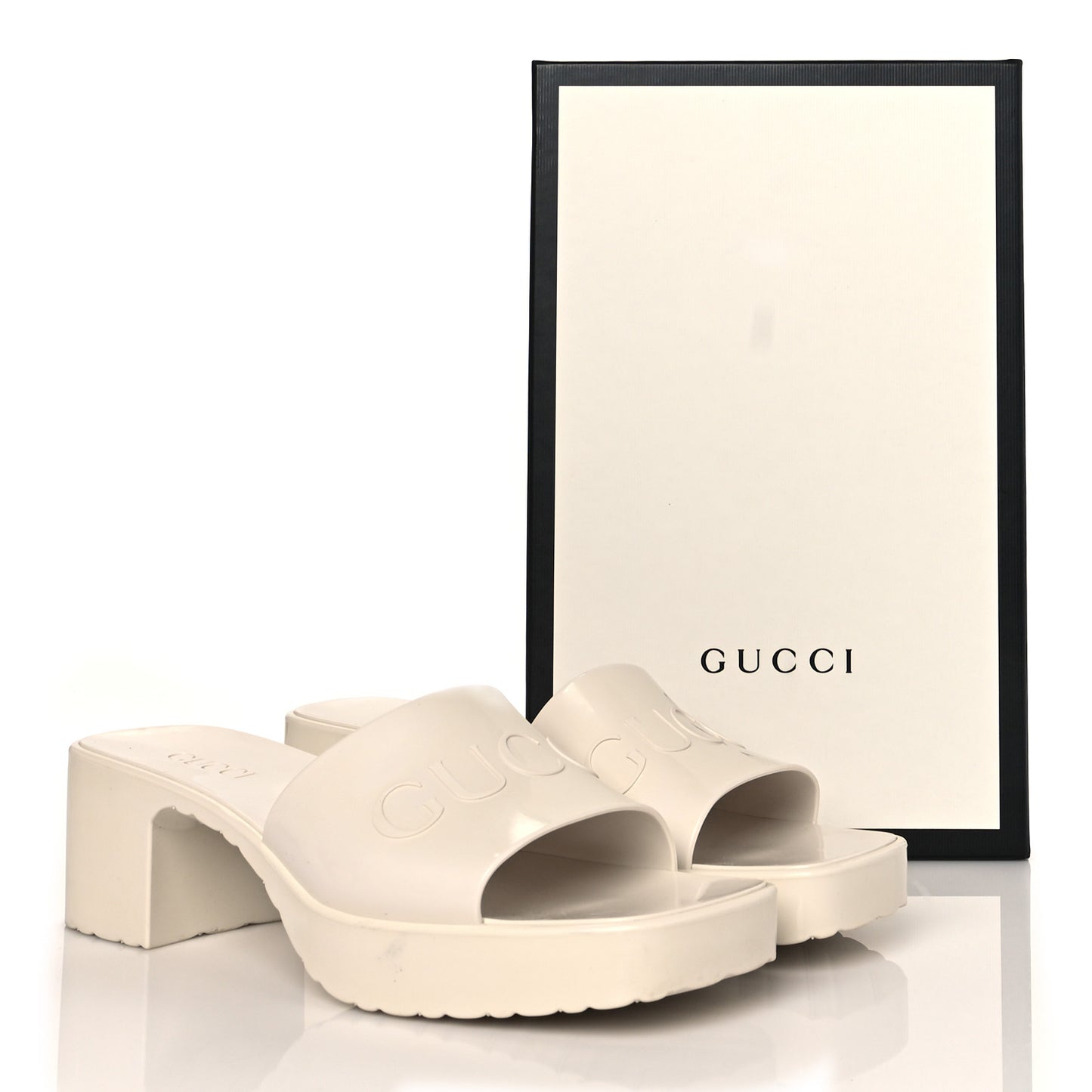 Rubber Gucci Logo Womens Platform 20/60mm Slide Sandals 40 Mystic White