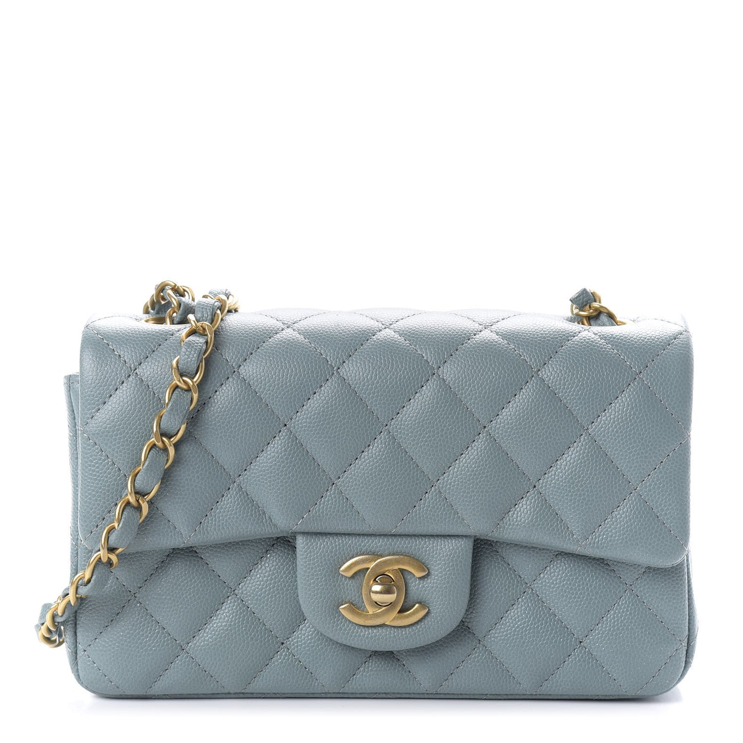 Iridescent Caviar Quilted Mini Rectangular Flap Light Blue