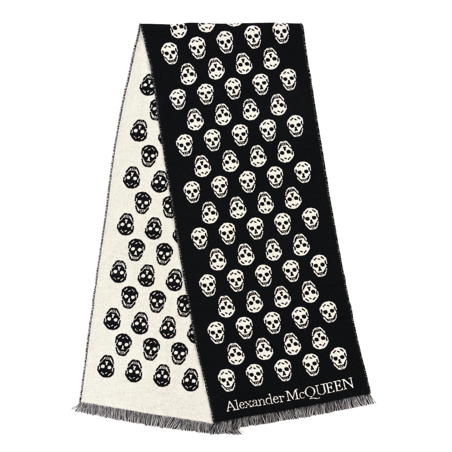 Wool Reversible Upside Down Skull Scarf Black Ivory