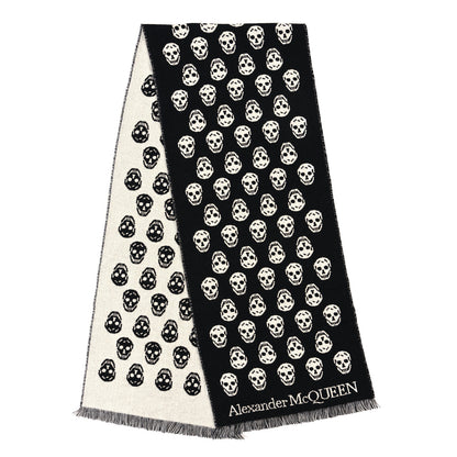Alexander McQueen Wool Reversible Upside Down Skull Scarf Black Ivory 1 of 3