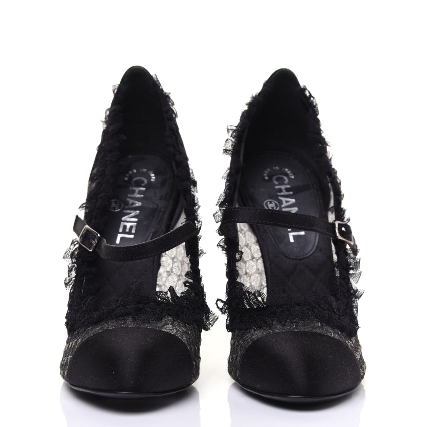 Mesh Satin CC Mary Jane Pumps 38 Black