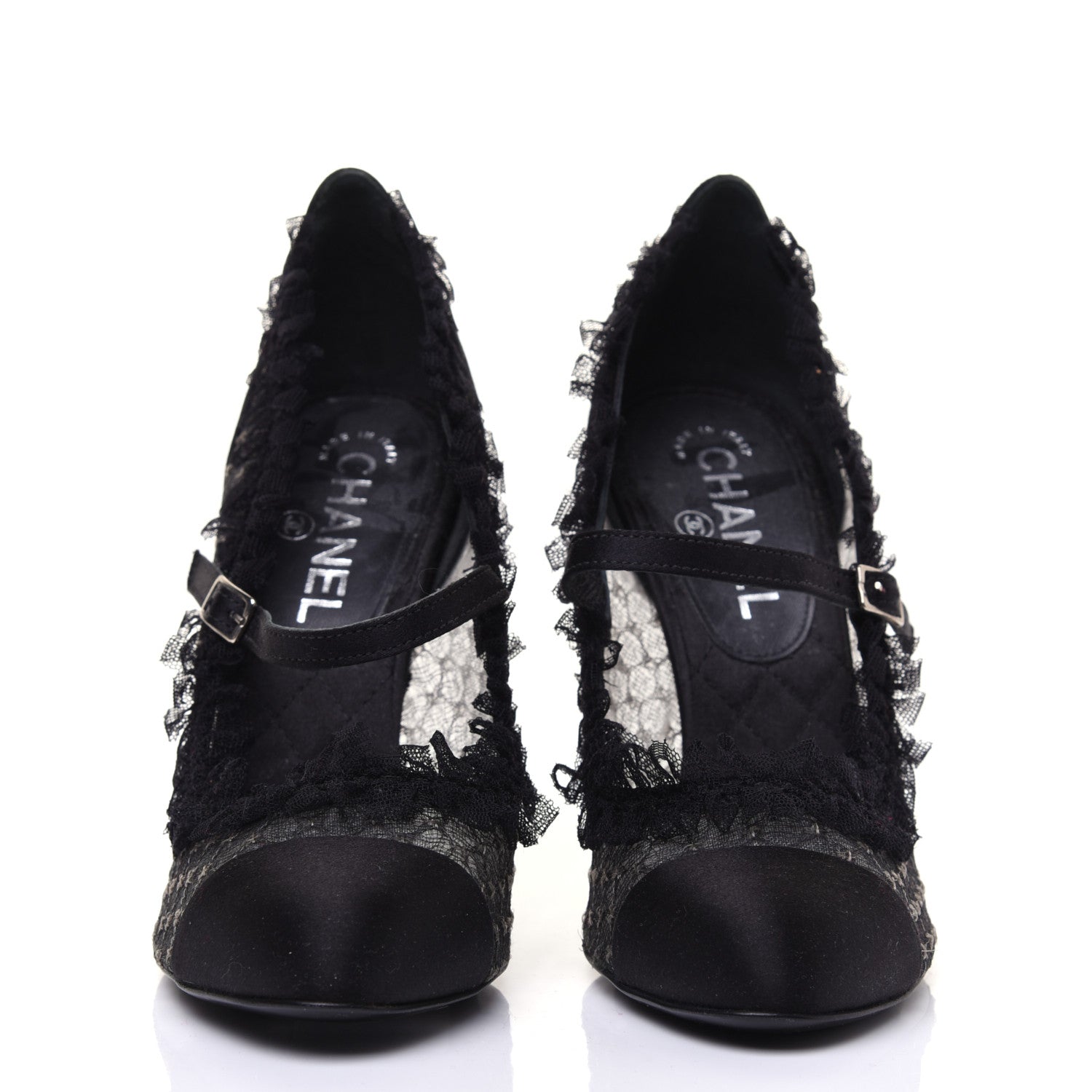 Chanel Mesh Satin CC Mary Jane Pumps 38 Black 2 of 13