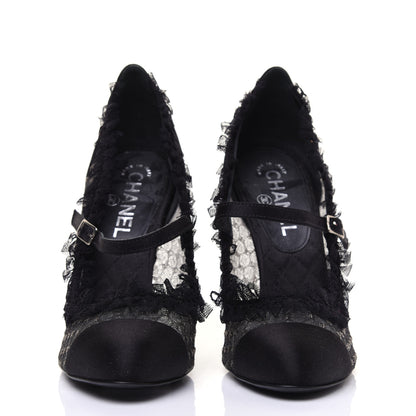 Chanel Mesh Satin CC Mary Jane Pumps 38 Black 2 of 13
