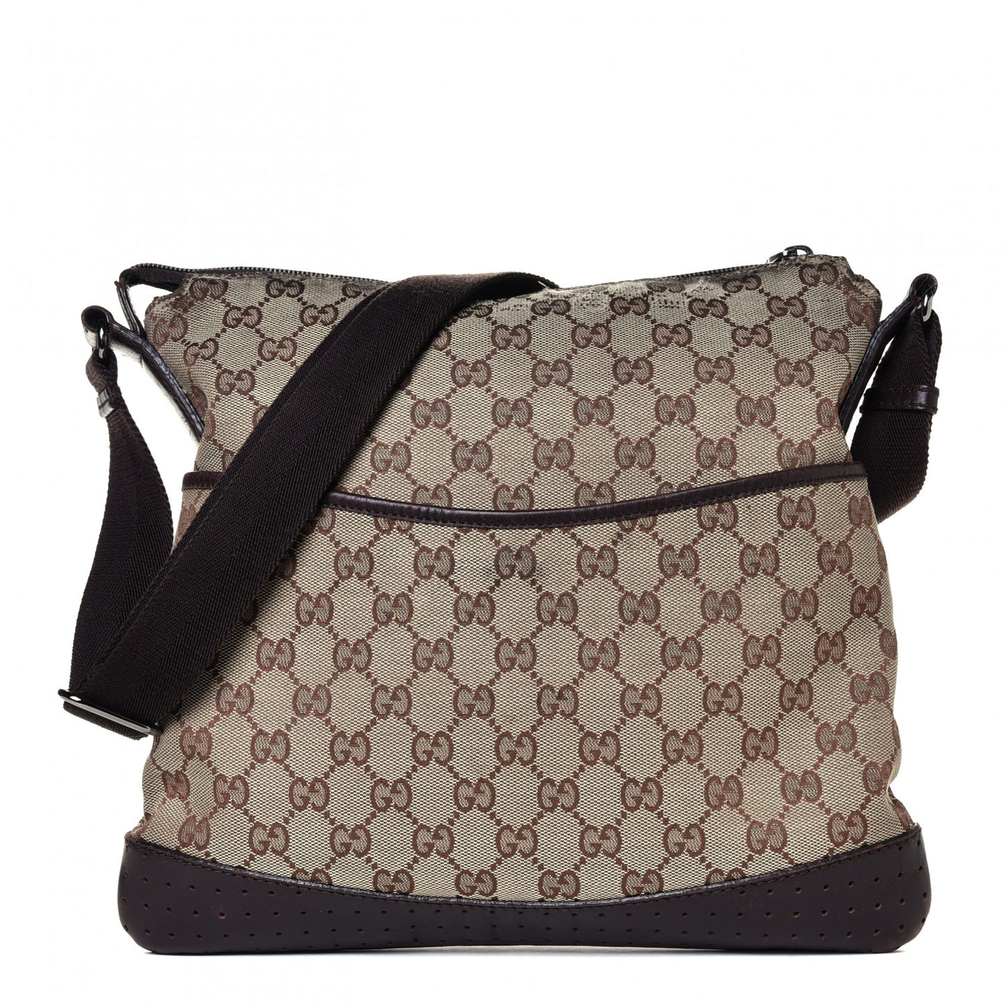 Monogram Calfskin Perforated Medium Flat Messenger Bag Dark Brown