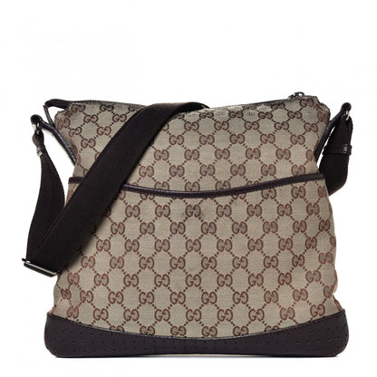 Gucci Monogram Calfskin Perforated Medium Flat Messenger Bag Dark Brown 1 of 9
