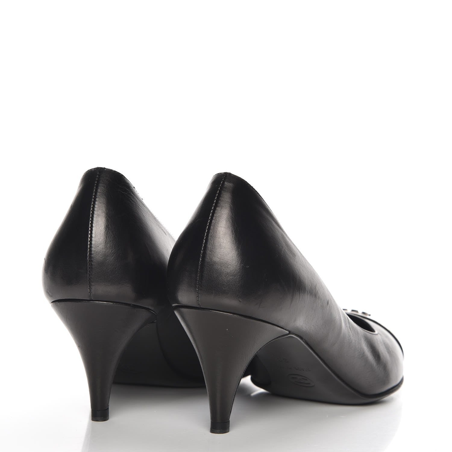 Chanel Calfskin Metal Cap Toe CC Pumps 38 Black 4 of 10