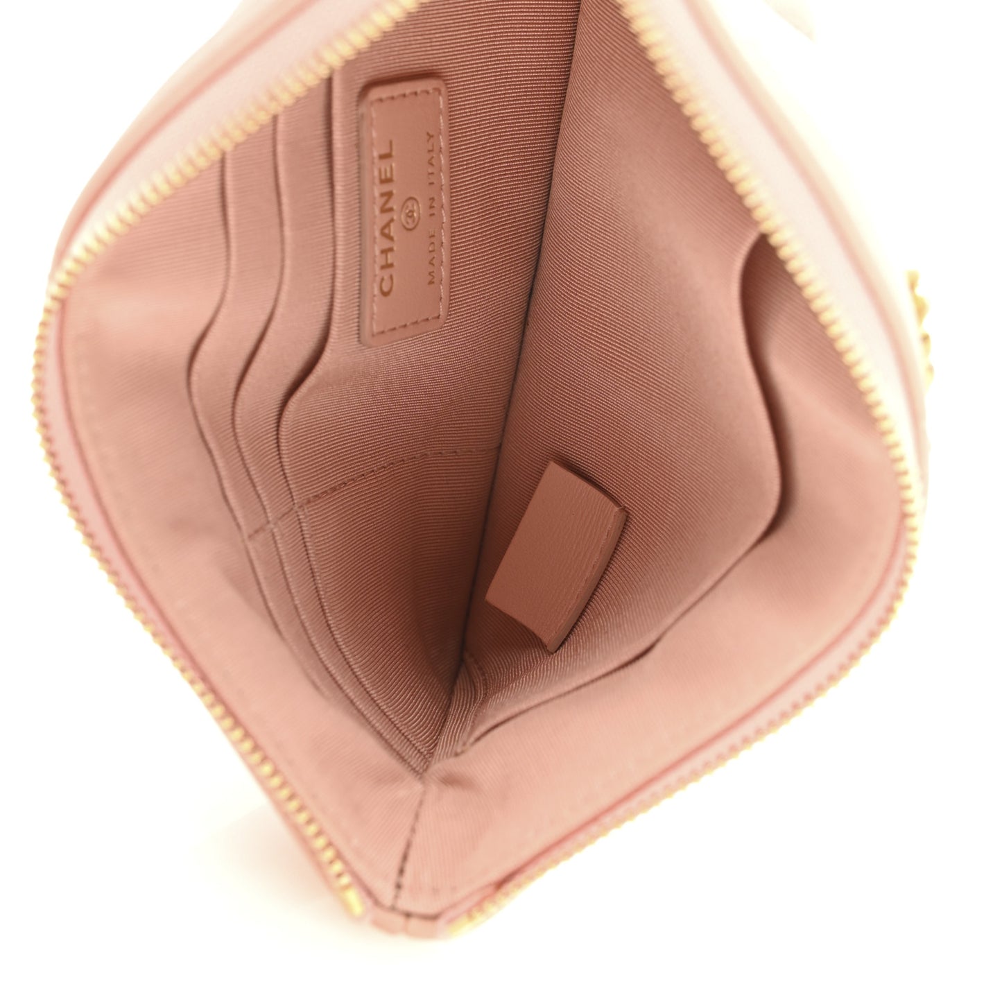 Shiny Goatskin Quilted Small Chanel 19 Pouch Pink