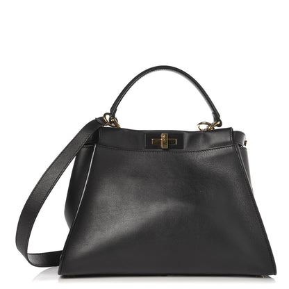 Fendi Vitello Seta Shiny Nappa Medium Peekaboo Iconic Satchel Black 1 of 8