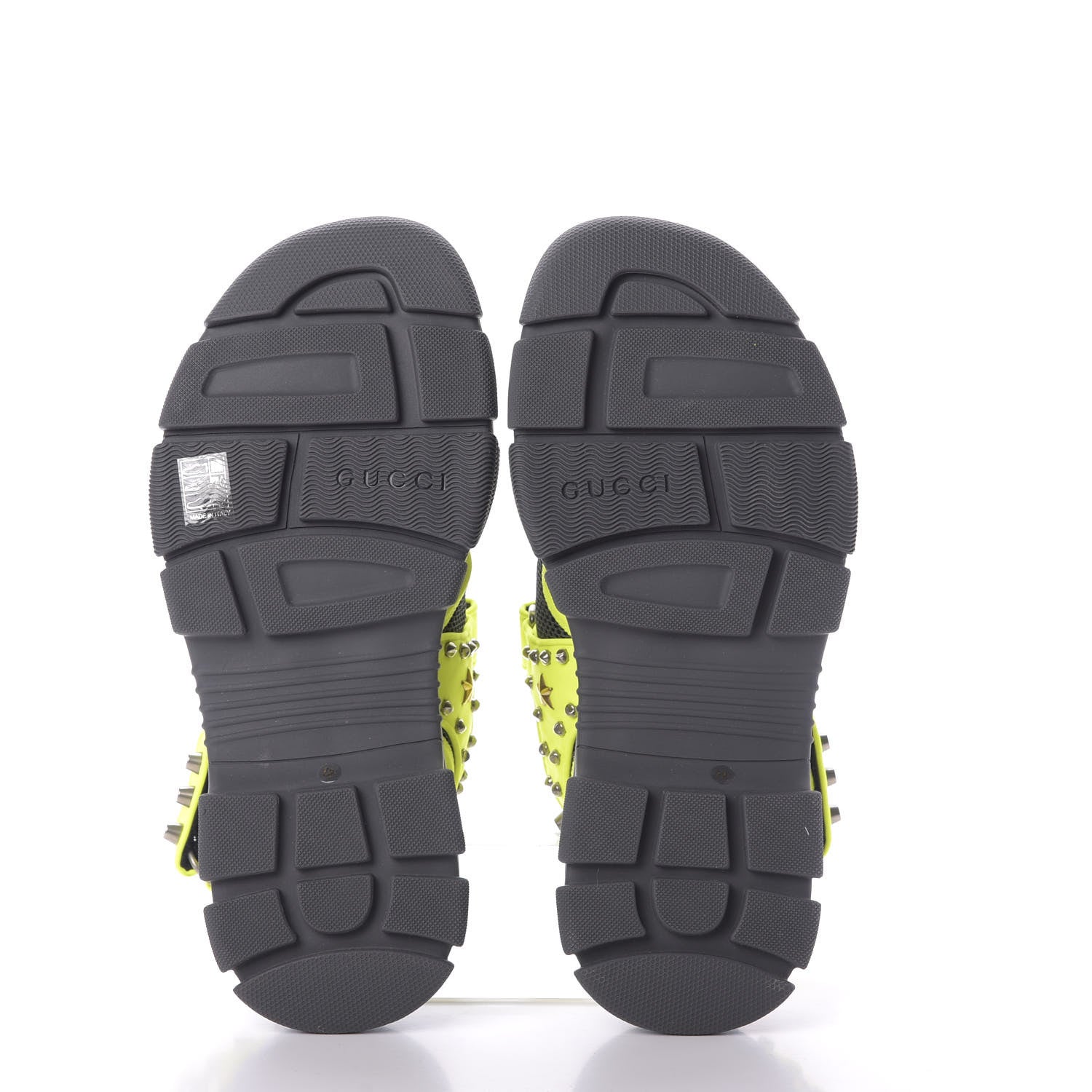 Gucci Technical Canvas Calfskin Studded Mens Aguru Sandals 12 Neon Yellow 7 of 9