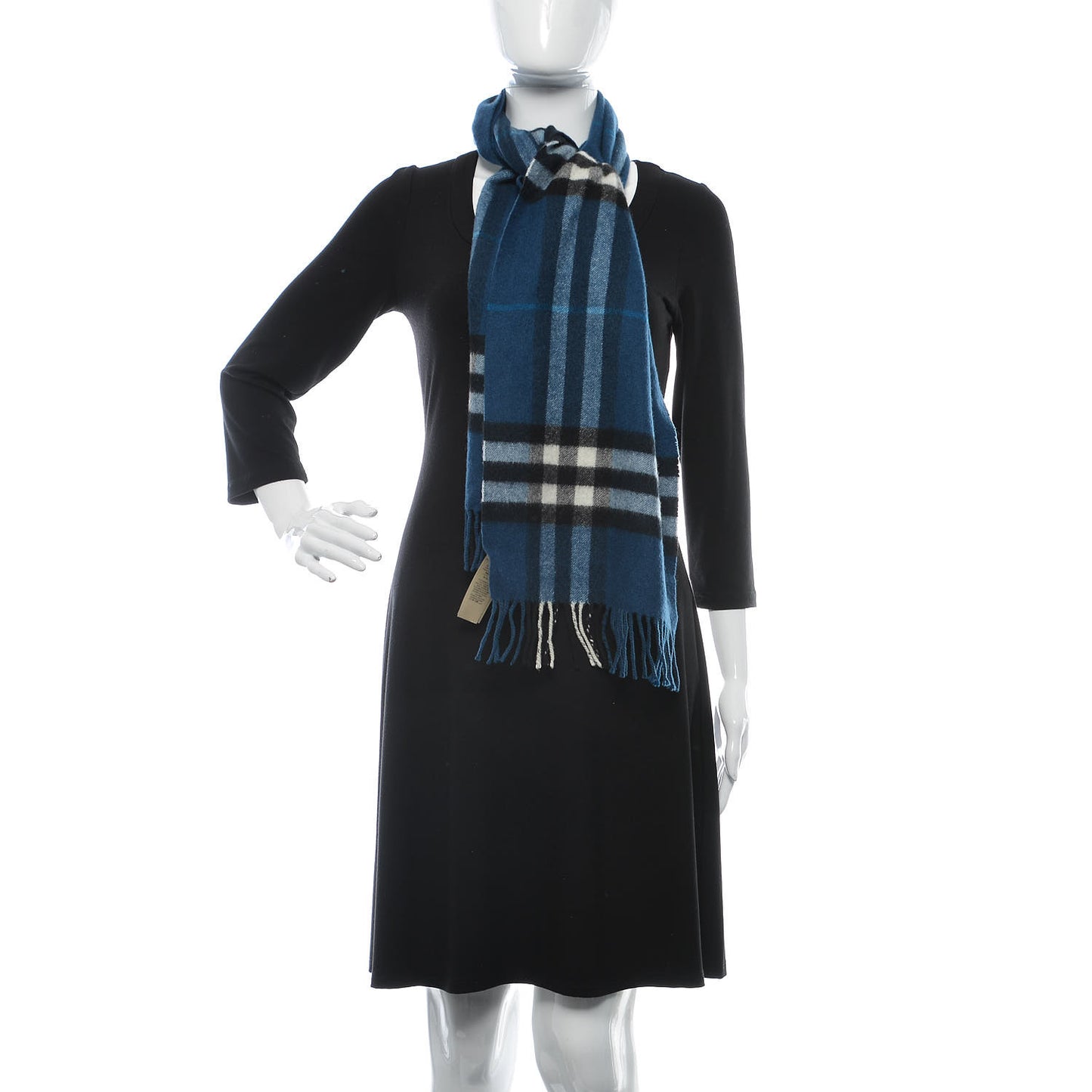 Cashmere Giant Check Fringe Scarf Cobalt Blue