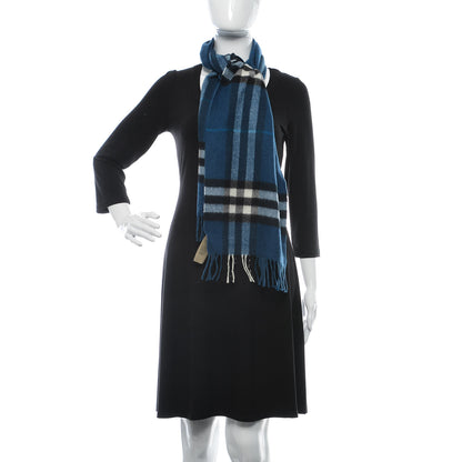 Burberry Cashmere Giant Check Fringe Scarf Cobalt Blue 2 of 5