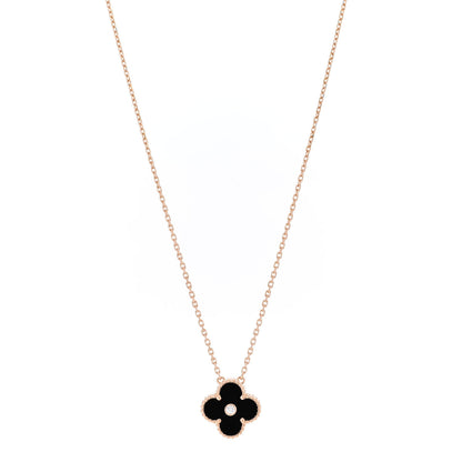 Van Cleef & Arpels 18K Rose Gold Diamond Black Onyx Vintage Alhambra Pendant Necklace 1 of 6