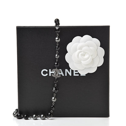 Chanel Pearl Bead Enamel CC Long Necklace Silver Black Grey 5 of 5