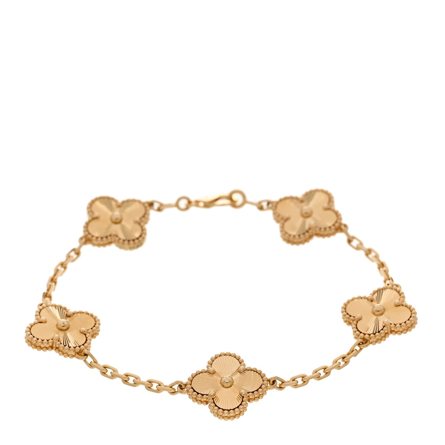 Van Cleef & Arpels 18K Yellow Gold 5 Motifs Guilloche Vintage Alhambra Bracelet 1 of 5