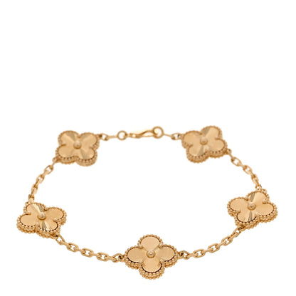 Van Cleef & Arpels 18K Yellow Gold 5 Motifs Guilloche Vintage Alhambra Bracelet 1 of 5