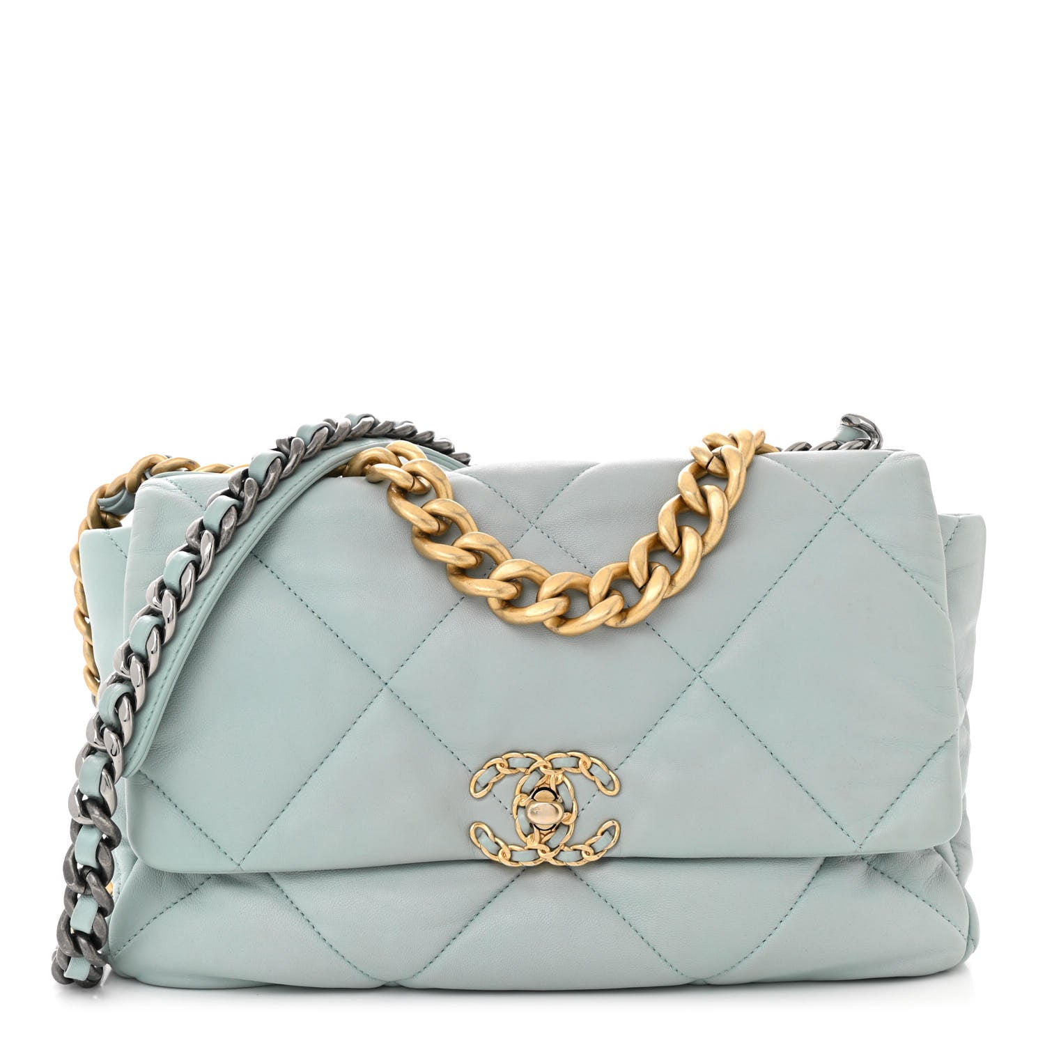Chanel Lambskin Quilted Large Chanel 19 Flap Light Blue 1 of 10