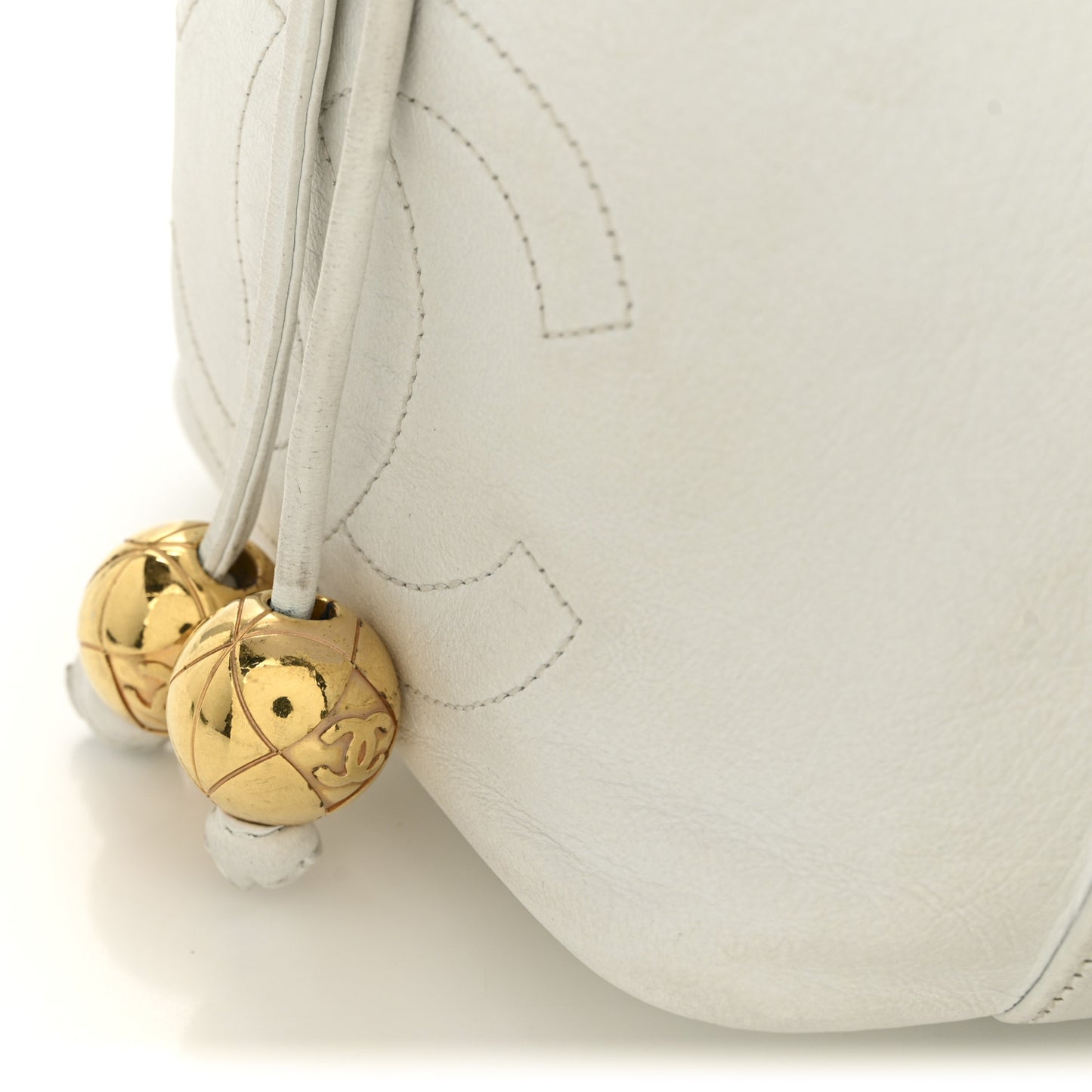 Lambskin CC Drawstring Bucket Bag White