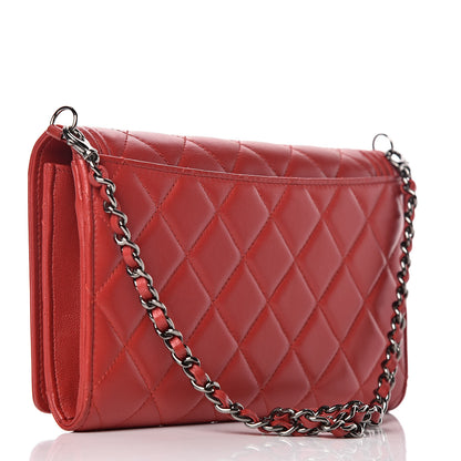 Chanel Lambskin Quilted Boy Wallet On Removable Chain WOC Red 4 of 14