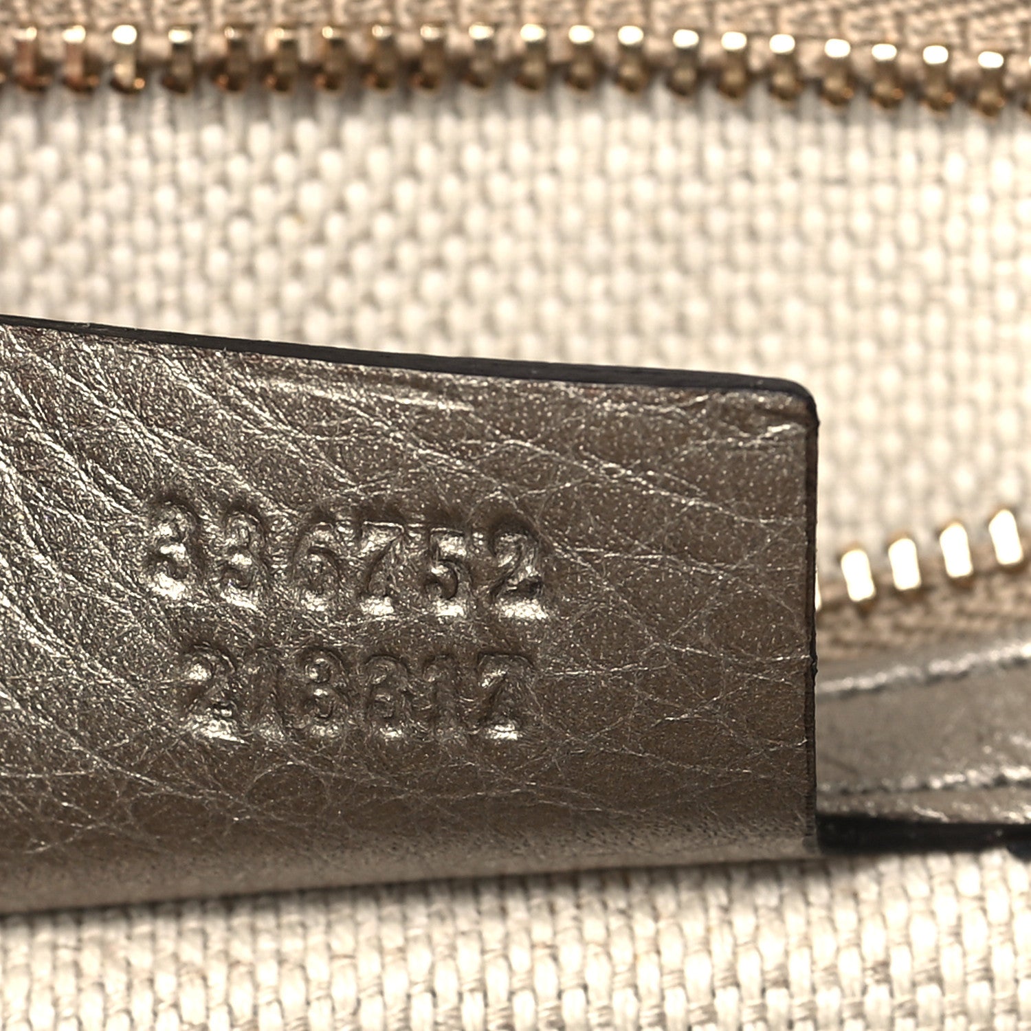 Gucci Metallic Pebbled Calfskin Medium Soho Flap Crossbody Golden Beige 7 of 11