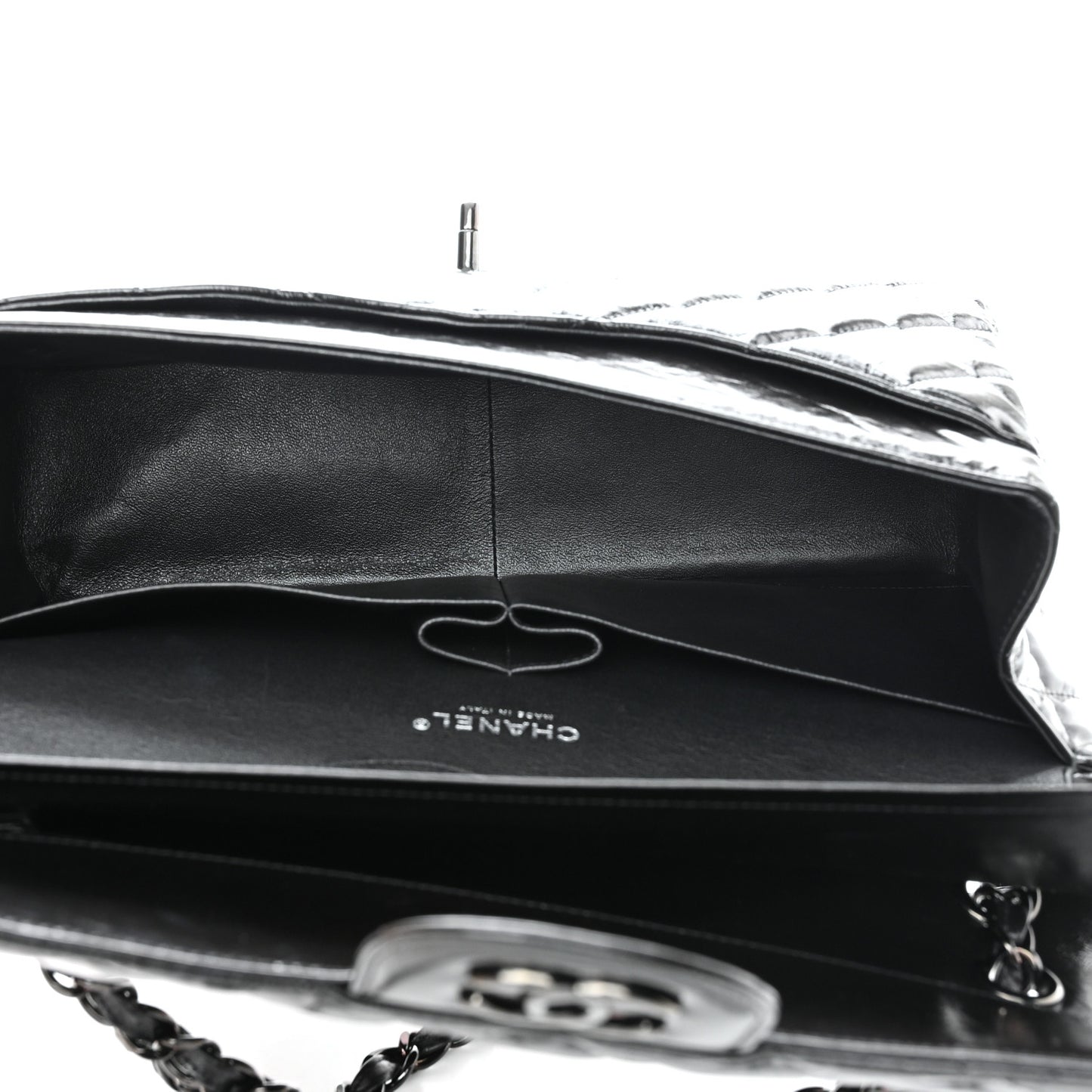 Shiny Distressed Calfskin Quilted Jumbo Double Flap So Black