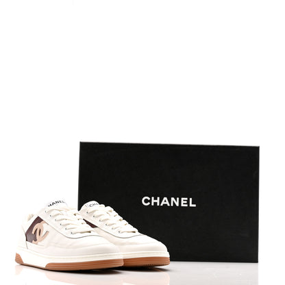 Chanel Calfskin Patent Womens CC Sneakers 37 White Burgundy Beige 10 of 10