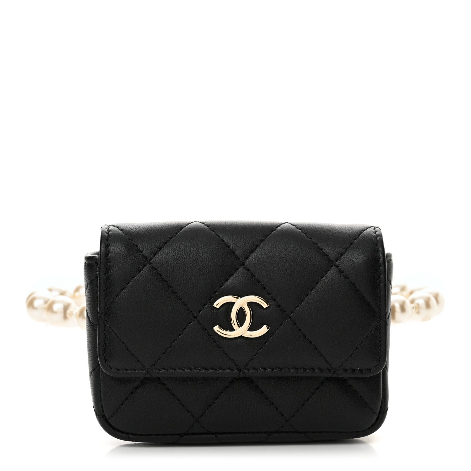 Chanel Lambskin Quilted Pearl Chain Belt Bag Black 1 of 11