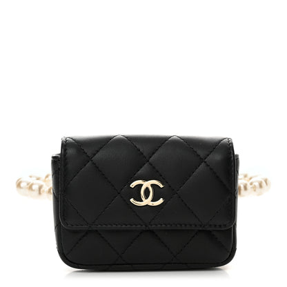 Chanel Lambskin Quilted Pearl Chain Belt Bag Black 1 of 11