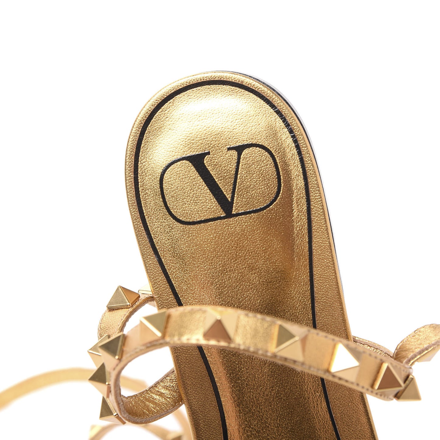 Metallic Nappa Rockstud Flair Ankle Wrap Flat Sandals 38 Deep Gold