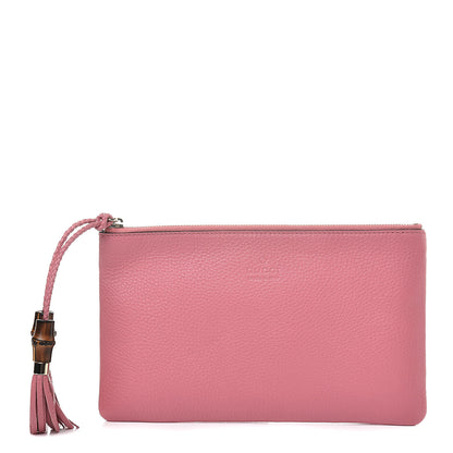 Gucci Pebbled Calfskin Large Bamboo Clutch Pink 1 of 8