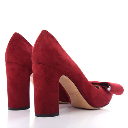 Valentino Garavani Suede Bow Metal Toe Pumps 40.5 Red 4 of 9