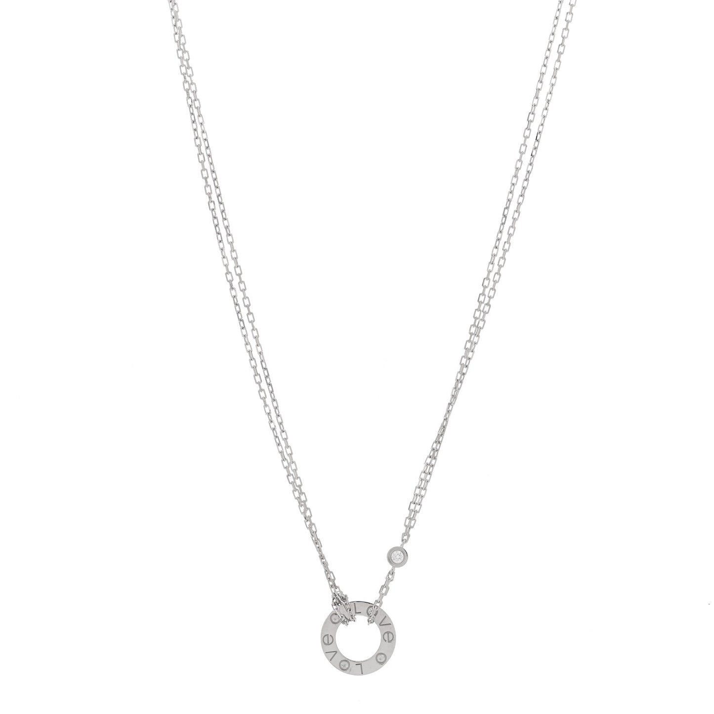 18K White Gold 2 Diamond LOVE Necklace