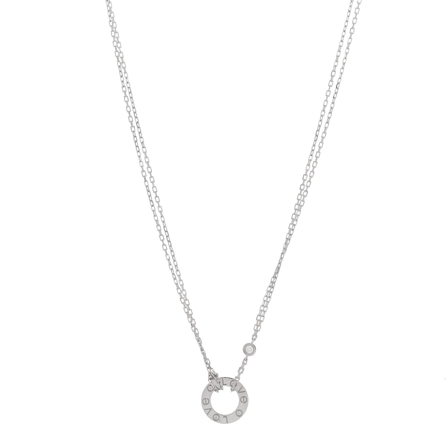 Cartier 18K White Gold 2 Diamond LOVE Necklace 1 of 5
