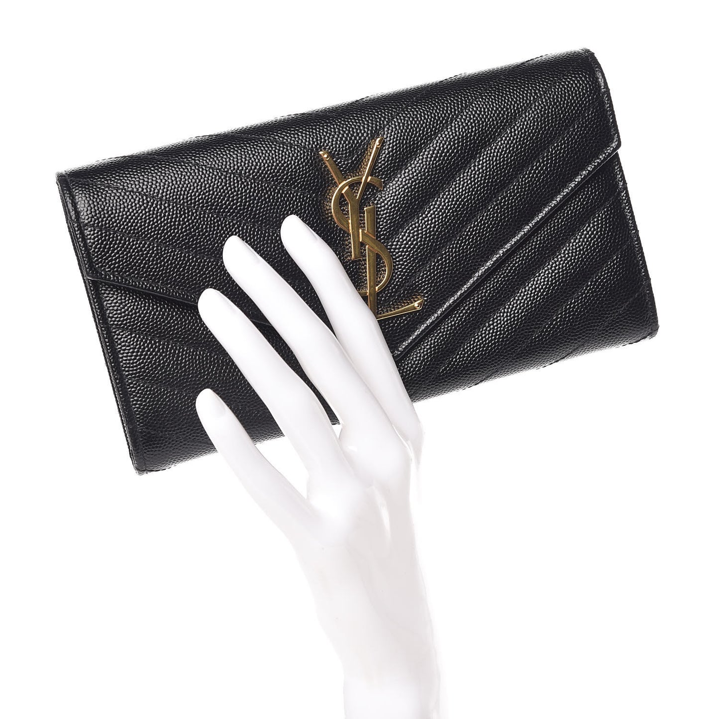 Grain De Poudre Matelasse Chevron Monogram Flap Wallet Black