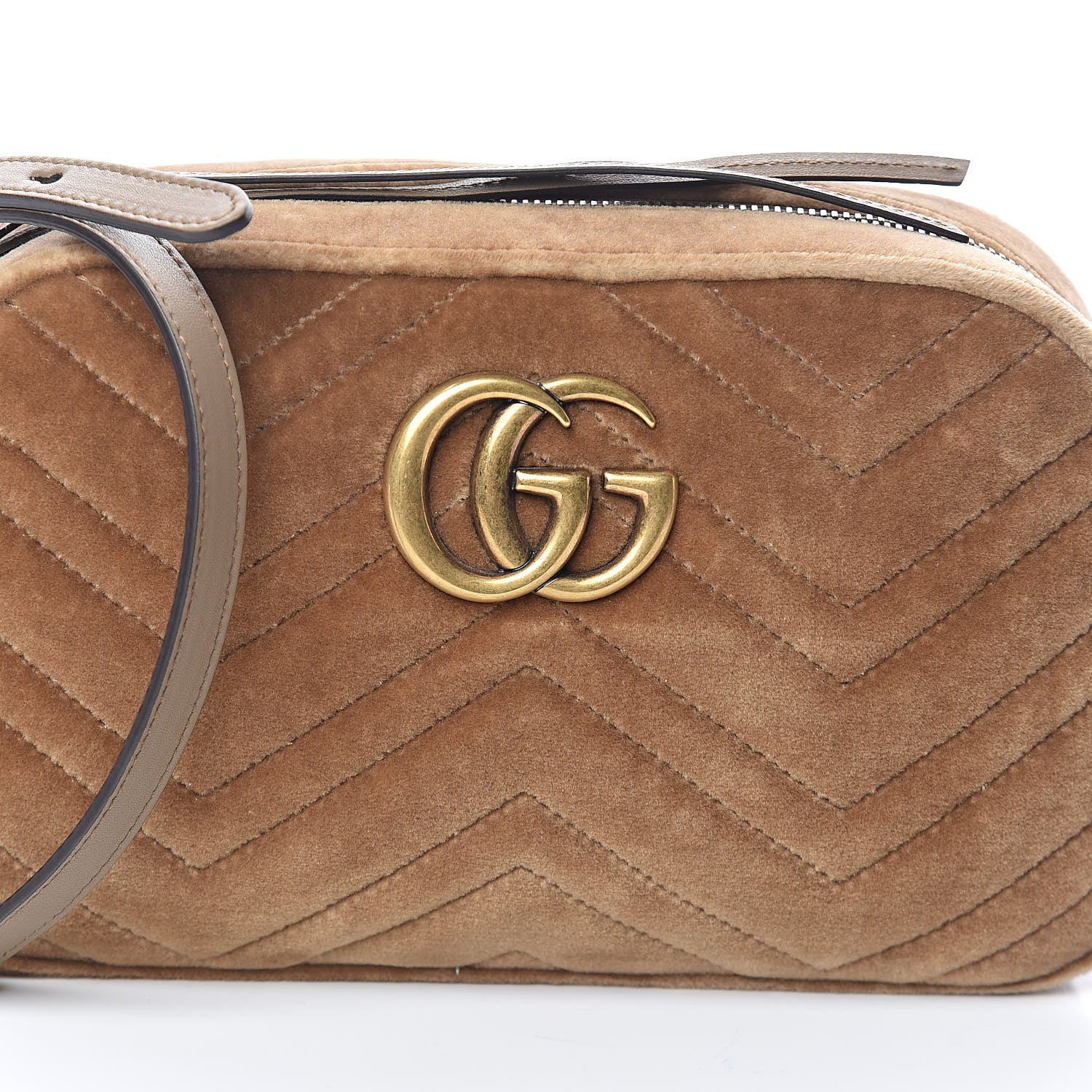 Gucci Velvet Matelasse Small GG Marmont Chain Shoulder Bag Taupe 7 of 9