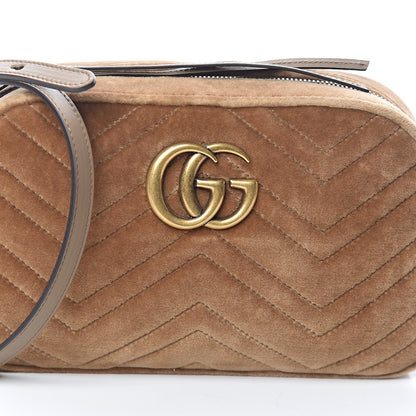 Gucci Velvet Matelasse Small GG Marmont Chain Shoulder Bag Taupe 7 of 9