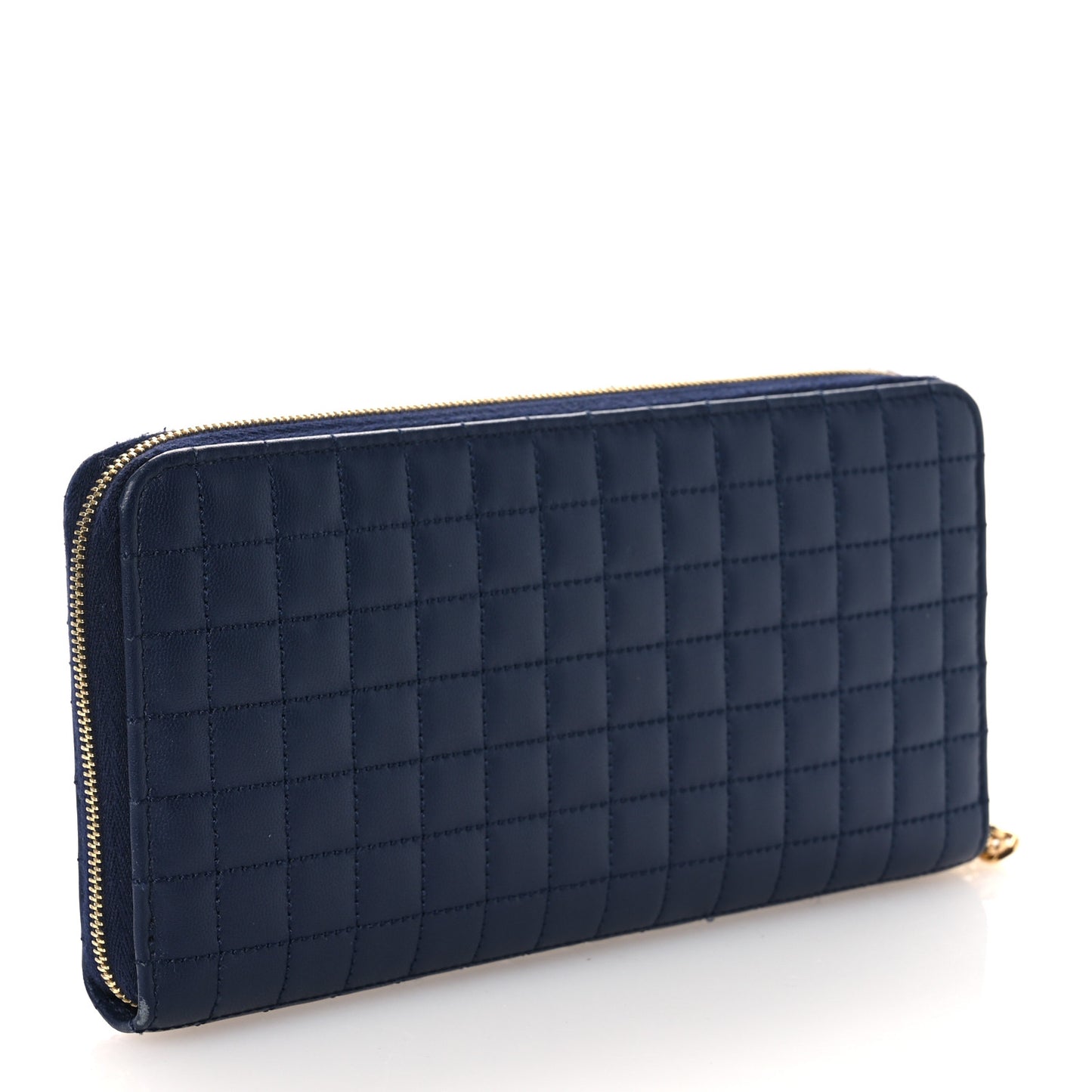 Lambskin Quilted Large C Charm Zip Around Wallet Dark Blue